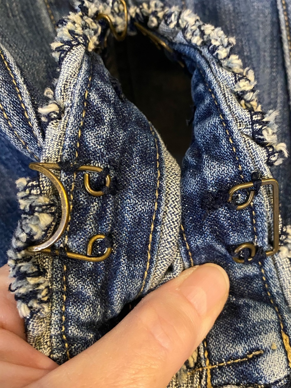 Vintage Rave fitted denim jacket with high neck and frayed ruffle detailing. Med - Picture 6 of 9